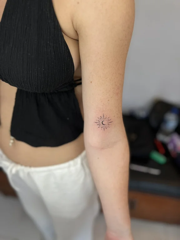 geometric minimalist lotus fine line sun minimal dotwork sacred geometry tattoo Canggu Bali