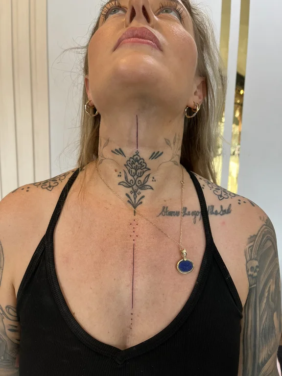 mandala minimalist woman fine line spiritual sacred geometry dotwork sun tattoo Canggu Bali