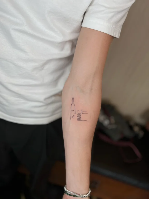 religious minimalist man fine line minimal spiritual linework bold line tattoo Canggu Bali