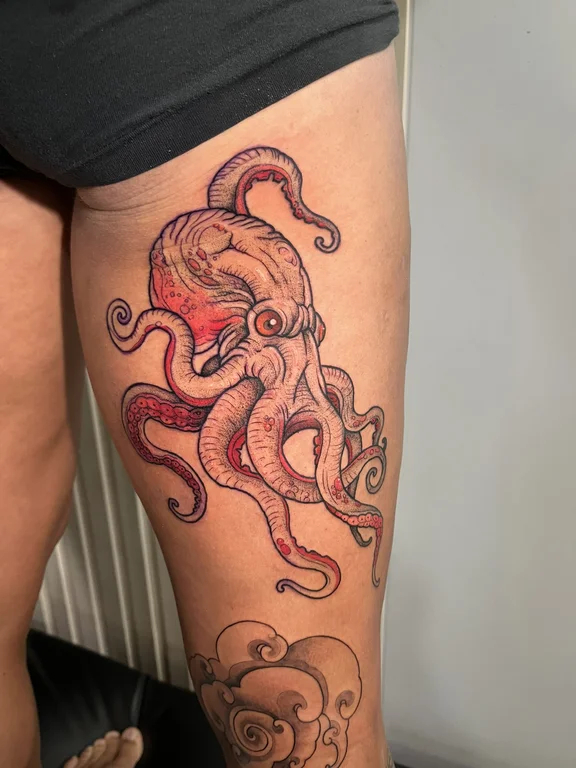 animal neo traditional snake linework wave dragon heavy shading demon tattoo Canggu Bali