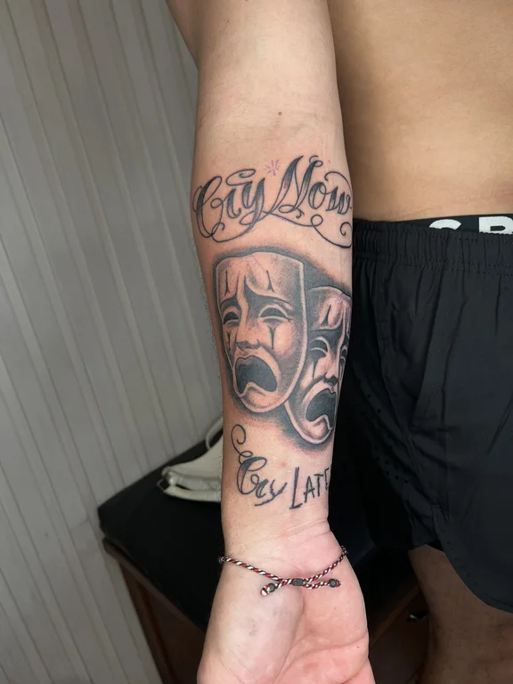 portrait neo traditional face black grey smoke mask heavy shading soft shading tattoo Canggu Bali