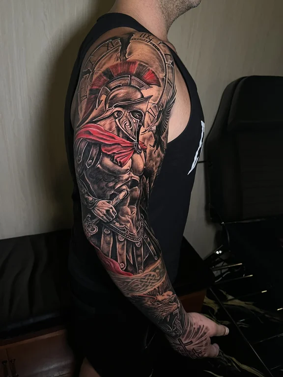 religious neo traditional man heavy shading cloud linework black grey deity tattoo Canggu Bali