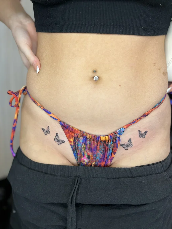 abstract new school butterfly colorful fire fine line ornamental geometric tattoo Canggu Bali