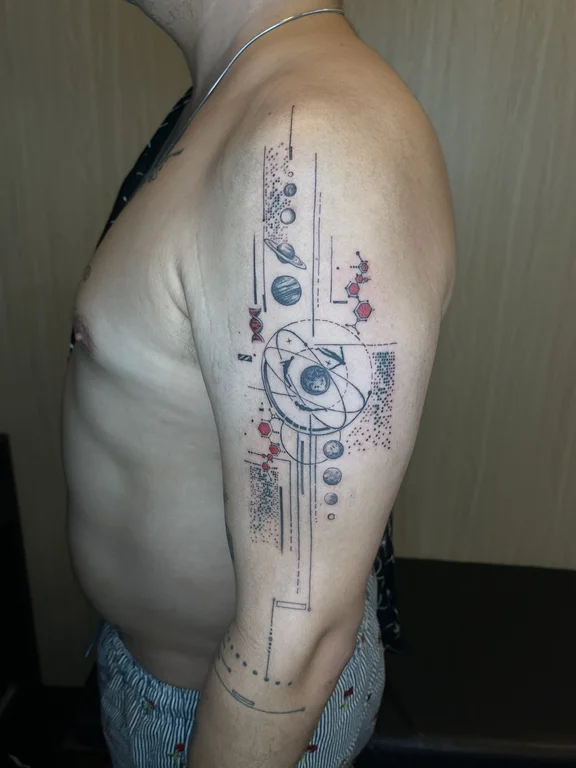 abstract new school deity linework moon fine line cloud dotwork tattoo Canggu Bali