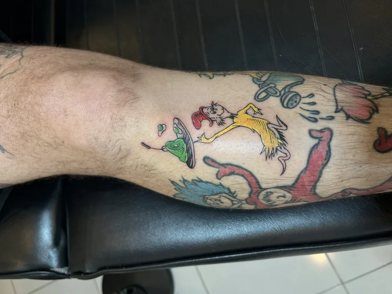 abstract new school man colorful cloud deity koi linework tattoo Canggu Bali