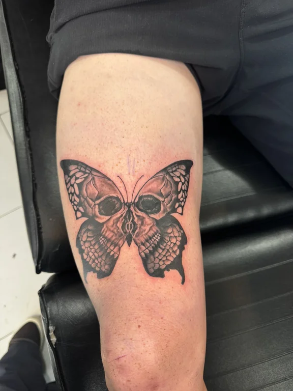 animal new school butterfly black grey gothic dotwork soft shading heavy shading tattoo Canggu Bali