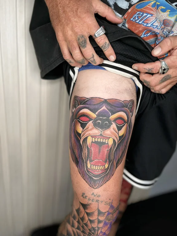 animal new school lion colorful horror heavy shading mask man tattoo Canggu Bali