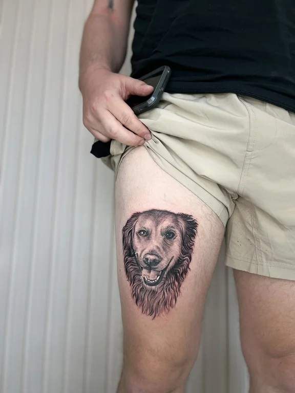 animal new school lion linework wave man fine line soft shading tattoo Canggu Bali
