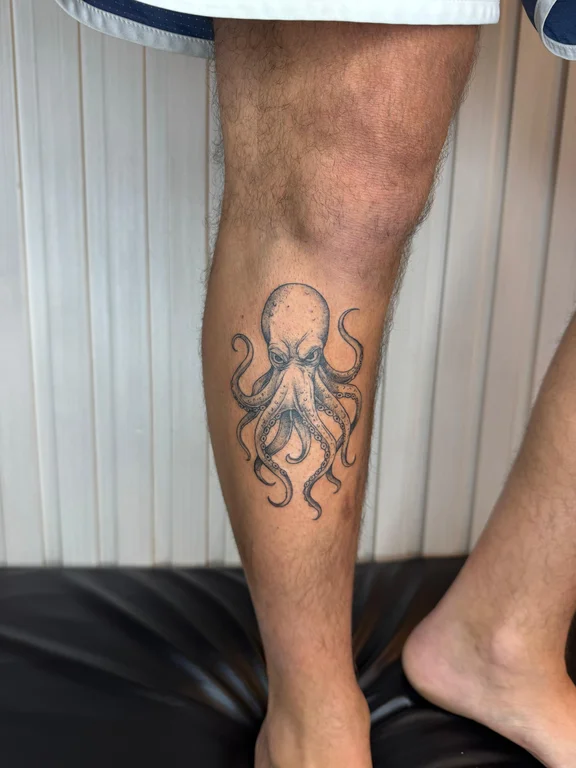 animal new school man black grey wave dotwork linework heavy shading tattoo Canggu Bali