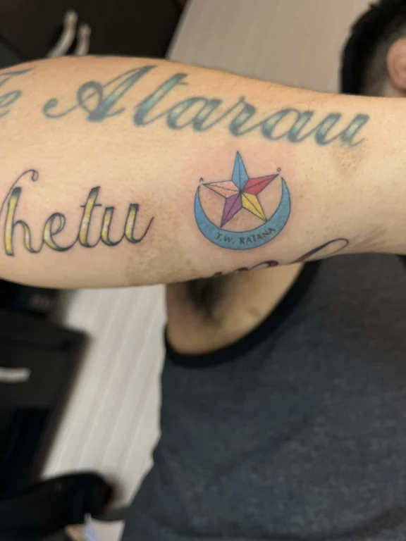 lettering new school hand colorful spiritual soft shading sun cloud tattoo Canggu Bali