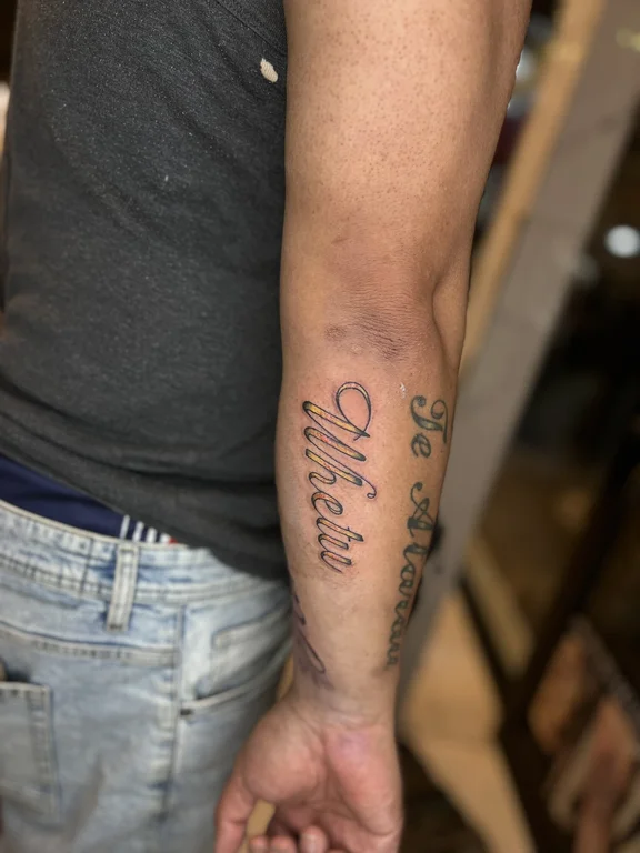 lettering new school man soft shading cloud heavy shading bold line thin line tattoo Canggu Bali