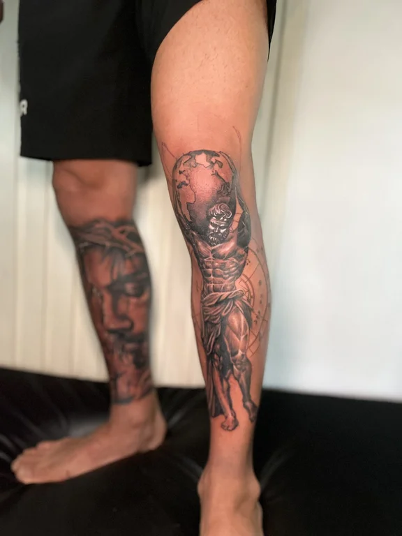 mythology new school deity black grey spiritual heavy shading mystical angel tattoo Canggu Bali