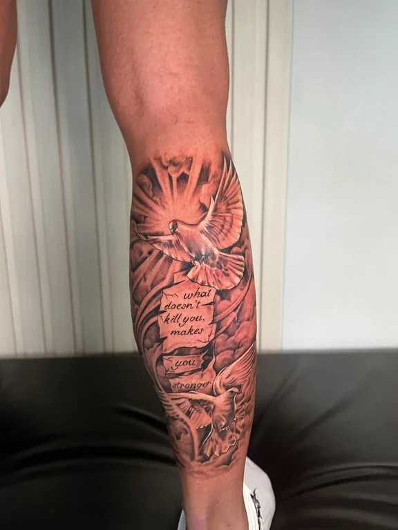mythology new school tiger heavy shading fire sun linework spiritual tattoo Canggu Bali