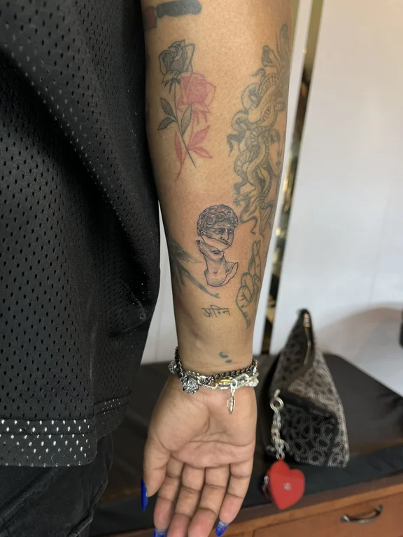 mythology new school woman linework elegant cloud snake black grey tattoo Canggu Bali