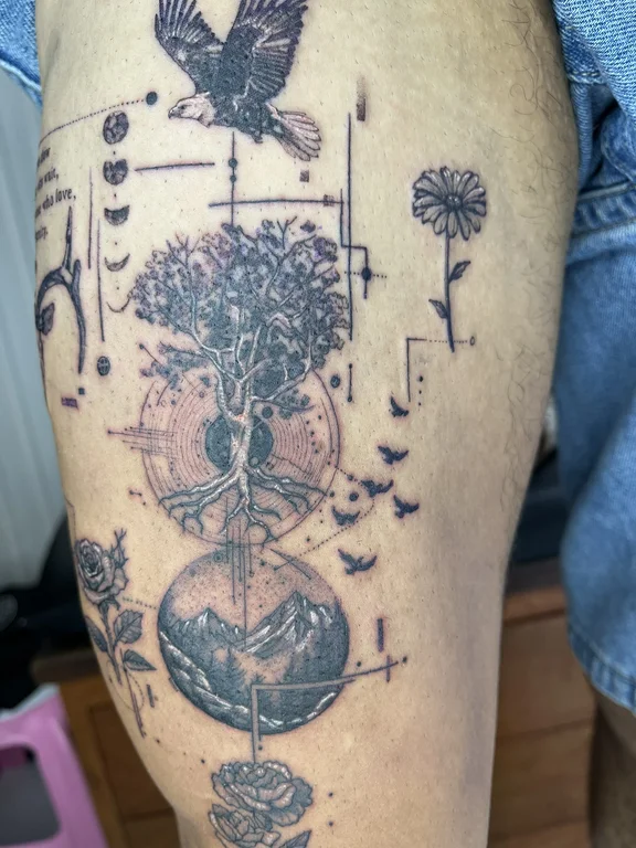 nature new school man linework spiritual mystical dotwork soft shading tattoo Canggu Bali