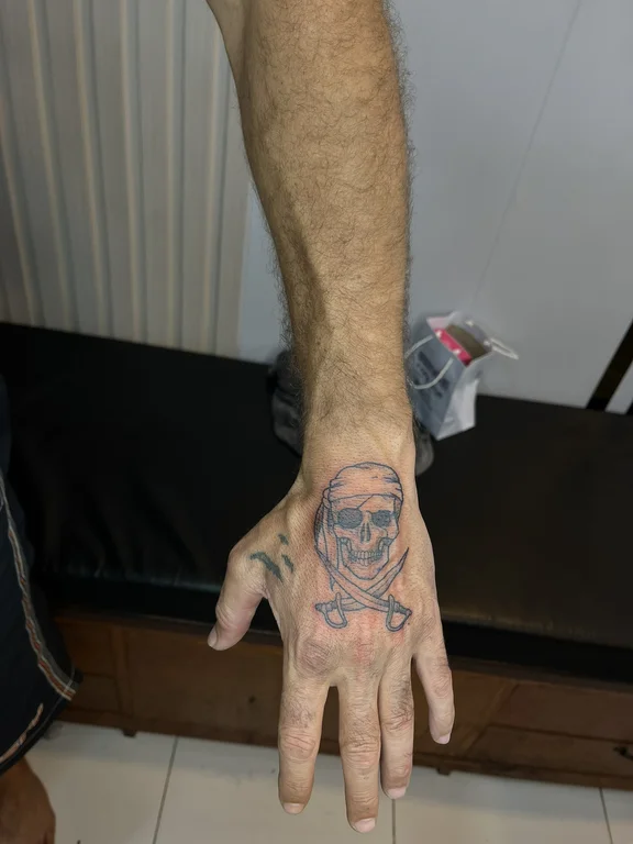portrait new school hand fine line cloud man snake demon tattoo Canggu Bali