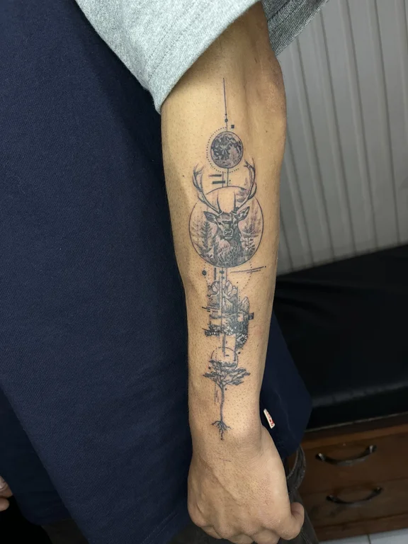 religious new school deity linework elegant dotwork spiritual heavy shading tattoo Canggu Bali