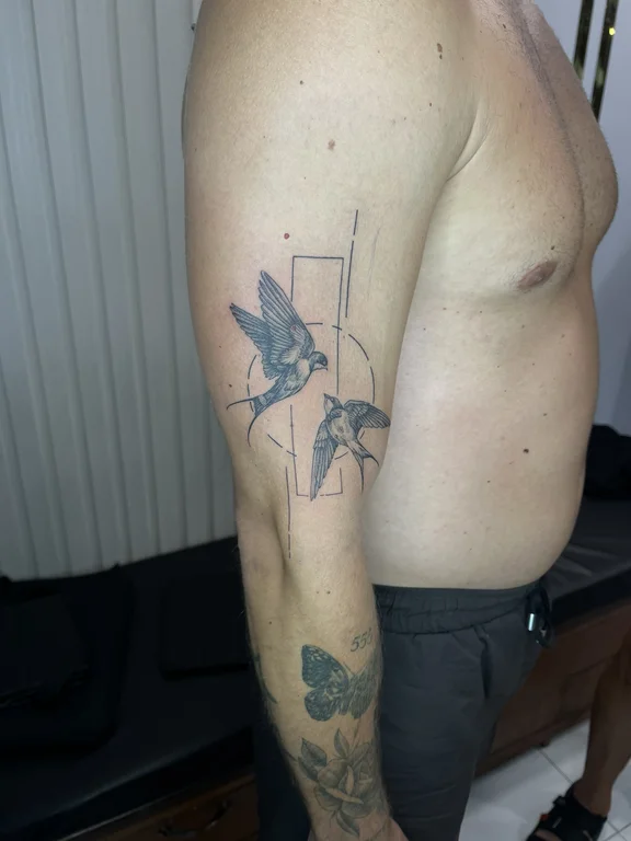abstract blackwork butterfly linework elegant dotwork soft shading black grey tattoo Canggu Bali
