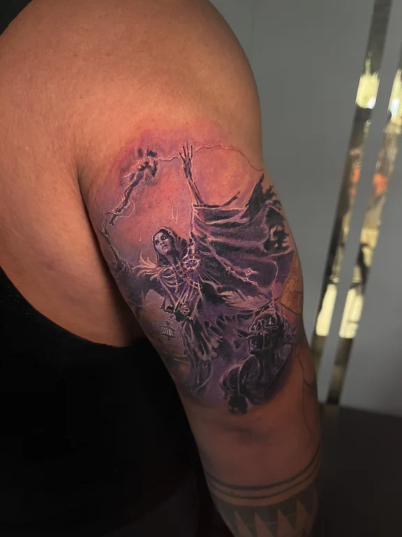 mythology surreal demon black grey horror angel heavy shading linework tattoo Canggu Bali