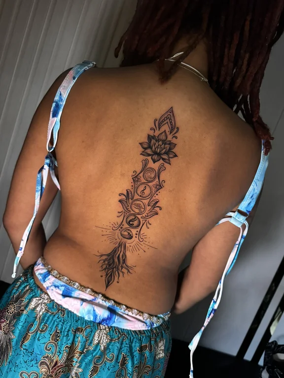 floral traditional lotus linework spiritual elegant mandala balinese pattern tattoo Canggu Bali