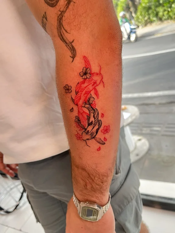 abstract watercolor koi colorful fire demon smoke phoenix tattoo Canggu Bali