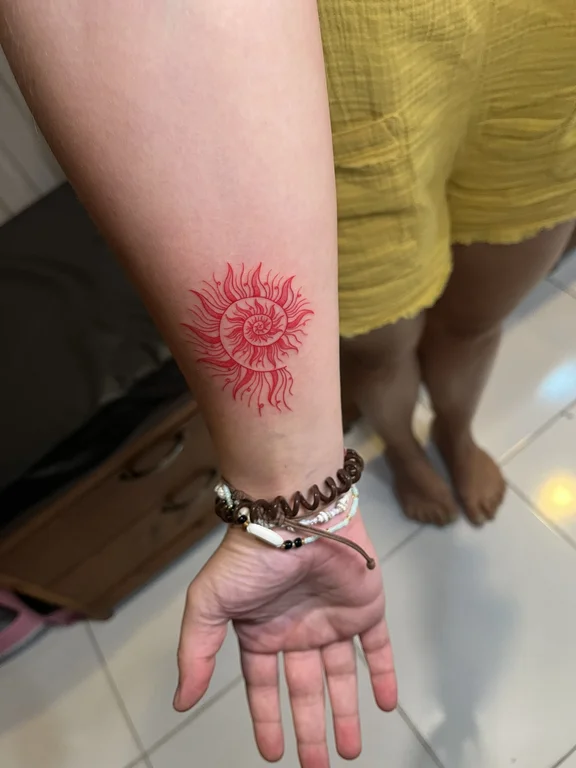 floral balinese lotus fine line sun peony dotwork linework tattoo Canggu Bali
