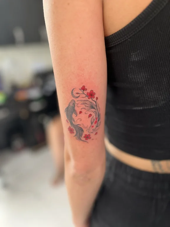 animal watercolor koi colorful wave woman elegant moon tattoo Canggu Bali