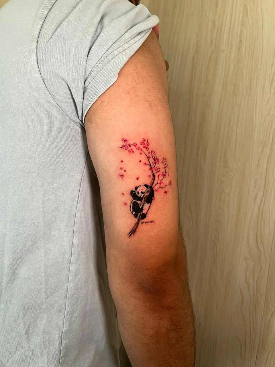 man hand panda animal watercolor colorful fine line line work line tattoo canggu bali