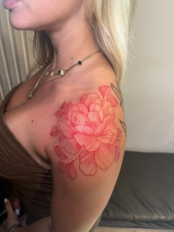 floral watercolor peony linework elegant lotus dotwork soft shading tattoo Canggu Bali