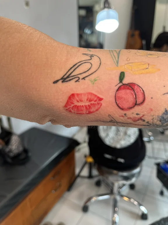 abstract new school face colorful moon fine line bold line elegant tattoo Canggu Bali