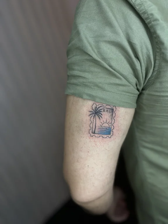 abstract fine line man dotwork wave sun cloud minimal tattoo Canggu Bali